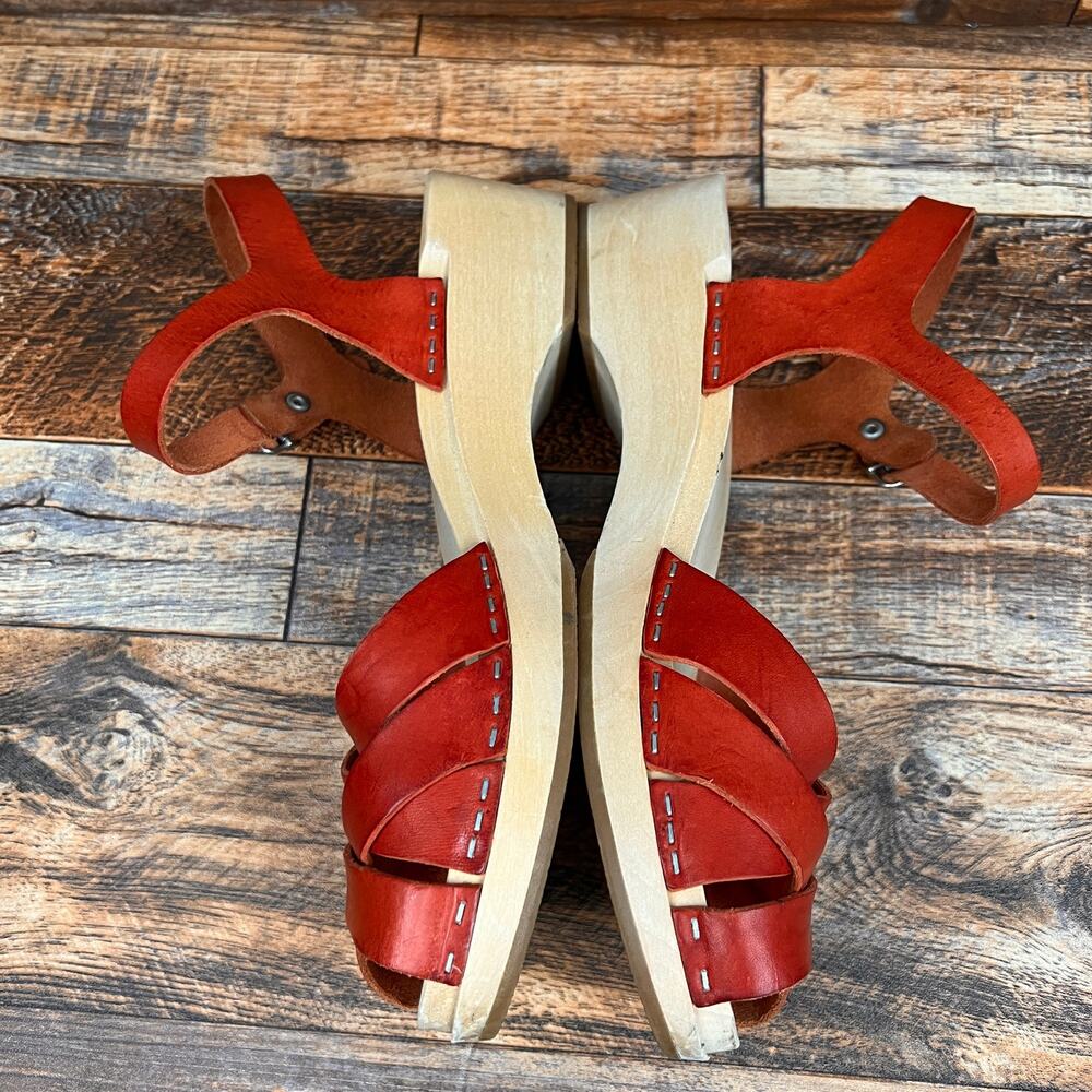 Swedish Hasbeens Magdalena Red Leather Clog Sandals Women's 10 EU 40 Shoes - Picture 9 of 12